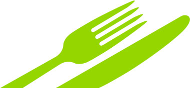 green fork and knife graphic